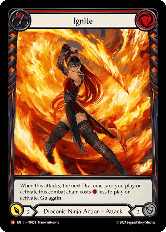 [058]【EN】【Rainbow Foil】【Extended Art】炎斬/Ignite[赤]【HNT】[Draconic Ninja][M]