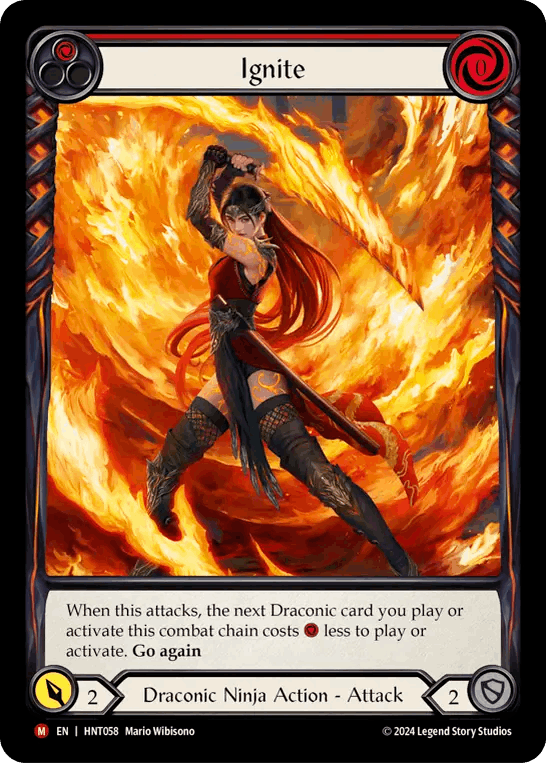 [058]【EN】【Rainbow Foil】【Extended Art】炎斬/Ignite[赤]【HNT】[Draconic Ninja][M]