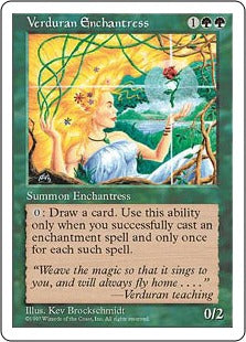 [337]【EN】新緑の女魔術師/Verduran Enchantress【5ED】[R][緑]