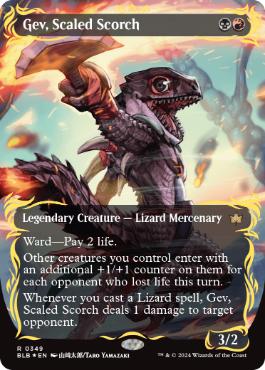 [349]【EN】【レイズドFOIL】■ボーダーレス■鱗の焦熱、ゲヴ/Gev, Scaled Scorch【BLB】[R][多色]
