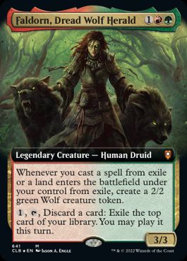 [641]【EN】【FOIL】■拡張アート■戦慄の狼の伝令官、ファルドーン/Faldorn, Dread Wolf Herald【CLB】[M][多色]