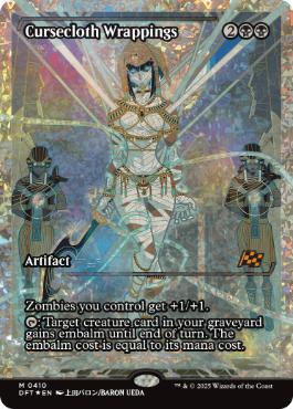 [410]【EN】【フラクチャーFOIL】■ショーケース■呪い布の包帯/Cursecloth Wrappings【DFT】[R][黒]