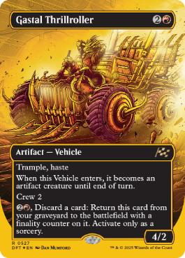 [527]【EN】【ファーストプレイスFOIL】■ボーダーレス■ガスタルの激ヤバ車/Gastal Thrillroller【DFT】[R][赤]