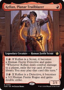 [466]【EN】【FOIL】■拡張アート■次元の先駆者、ケラン/Kellan, Planar Trailblazer【FDN】[R][赤]