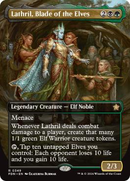 [349]【EN】【FOIL】■ボーダーレス■エルフの刃、ラスリル/Lathril, Blade of the Elves【FDN】[R][多色]