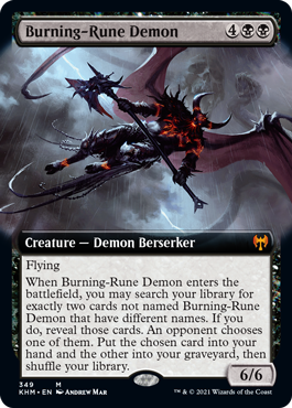 [349]【EN】【FOIL】■拡張アート■燃えルーンの悪魔/Burning-Rune Demon【KHM】[M][黒]