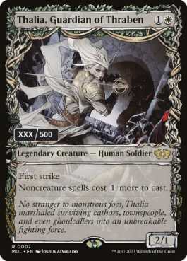 [137]【EN】【ダブルレインボウFOIL】スレイベンの守護者、サリア/Thalia, Guardian of Thraben(シリアル入り)【MUL】[R][白]