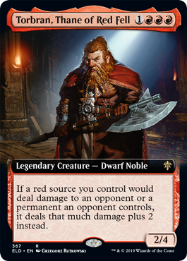 [367]【EN】【FOIL】■拡張アート■朱地洞の族長、トーブラン/Torbran, Thane of Red Fell【ELD】[R][赤]