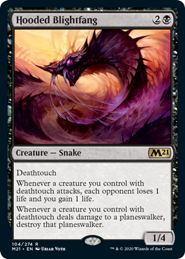 [104]【EN】【FOIL】頭巾様の荒廃牙/Hooded Blightfang【M21】[R][黒]