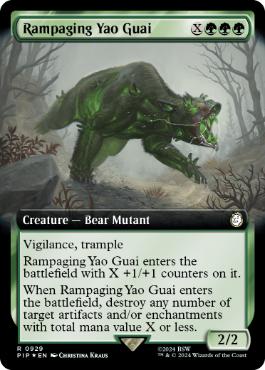 [929]【EN】【サージFOIL】■拡張アート■暴れ狂うヤオ・グアイ/Rampaging Yao Guai【PIP】[R][緑]