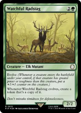 [615]【EN】【サージFOIL】警戒するラッドスタッグ/Watchful Radstag【PIP】[R][緑]