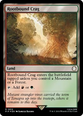 [812]【EN】【サージFOIL】根縛りの岩山/Rootbound Crag【PIP】[R][土地]