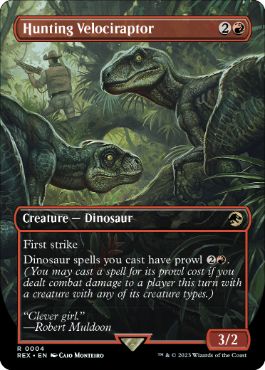[004]【EN】【FOIL】■ボーダーレス■狩りをするヴェロキラプトル/Hunting Velociraptor【REX】[R][赤]