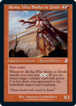 [338]【EN】【FOIL】■旧枠■死に微笑むもの、アリーシャ/Alesha, Who Smiles at Death【TSR-BS】[R][赤]