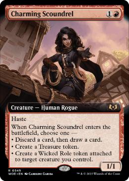 [345]【EN】【FOIL】■拡張アート■魅力的な悪漢/Charming Scoundrel【WOE】[R][赤]